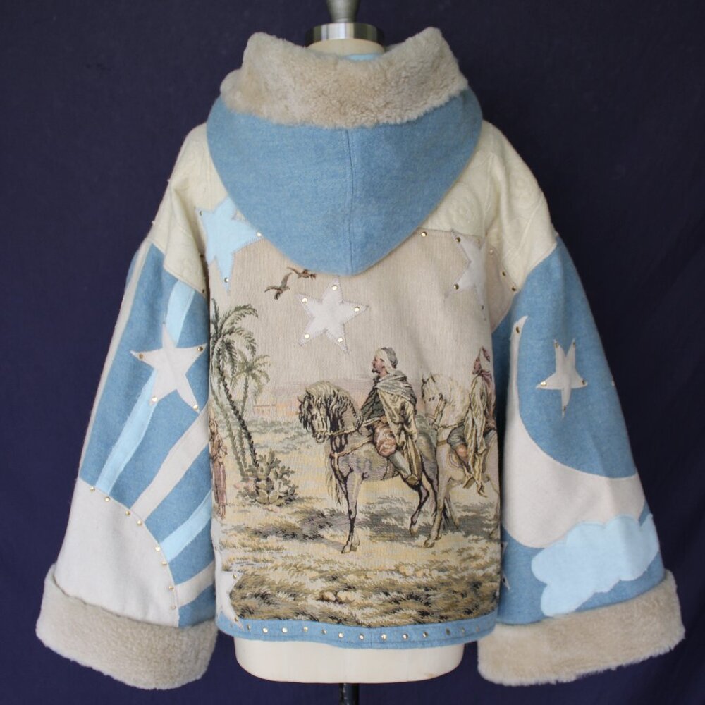 Hand crafted tapestry jesus wool Blanket hoodie jacket shearling fur sweater